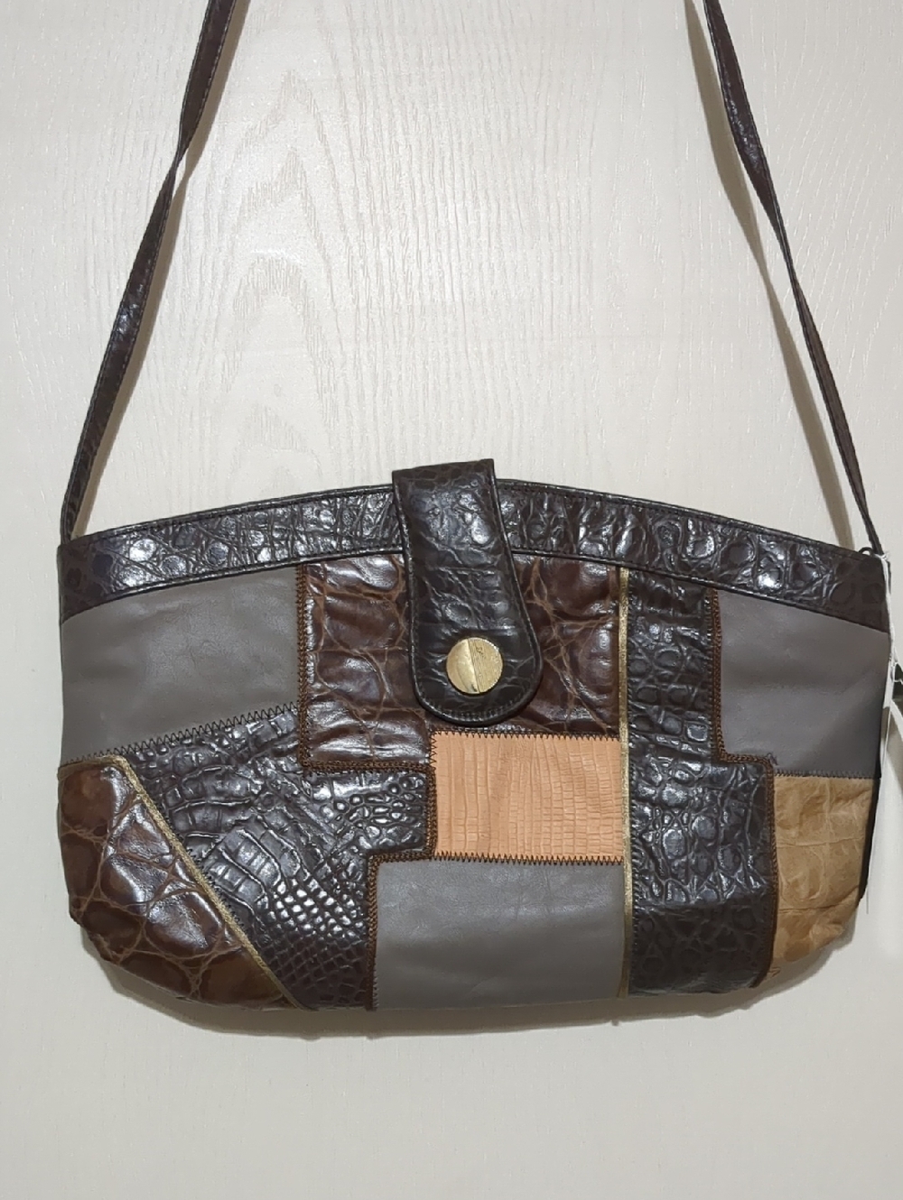Vintage Fifth Avenue by Diran saks Patchwork Leather Shoulder Bag Brown NWT - Picture 2 of 13